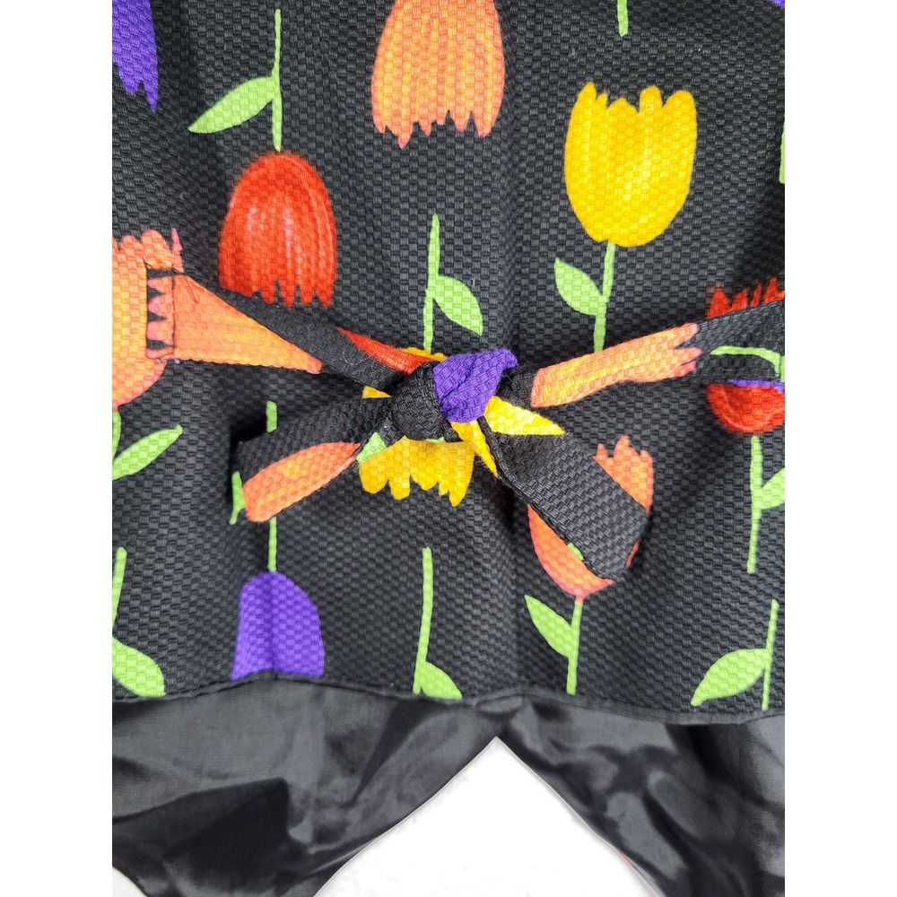 VTG Tulip Print Vest Womens L Black Floral Cottagecore Garden Floral USA 90s - Picture 5 of 9